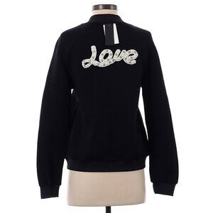 NWT Lea & Viola Black Soft Oversized Faux Pearl Embellished Bomber Jacket